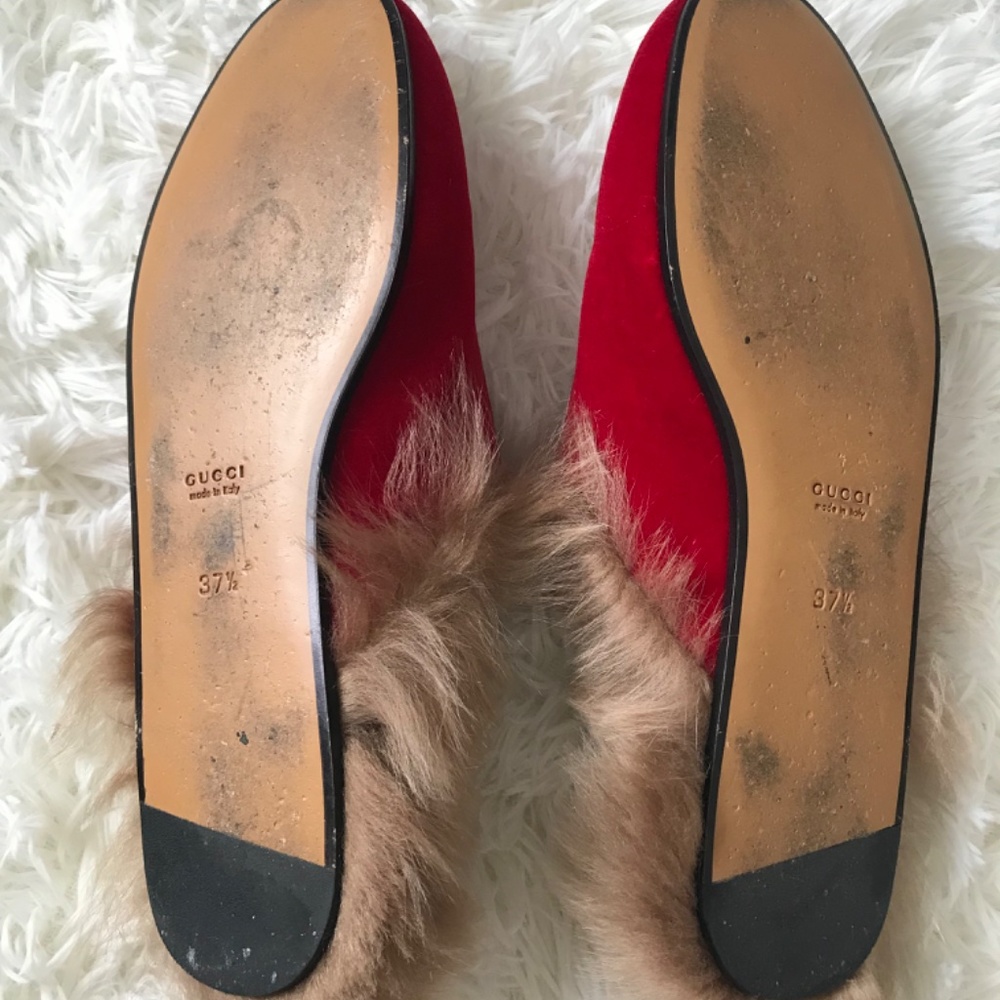 Gucci Princetown slippers with fur red velvet size 37,5 - Picture 3 of 3